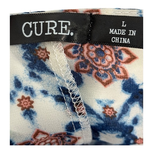 Cure Top Womens Large Wrap Ivory Blue Rust Geometric Sheer Lace Trim At Shoulder - Picture 4 of 8